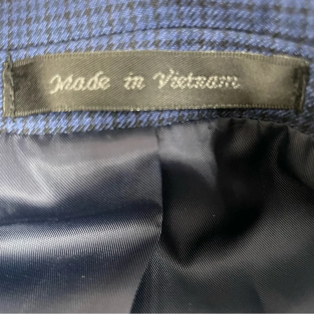 Chaps‎ 46R Polyester Button Blazer Sport Coat Jacket Check Blue